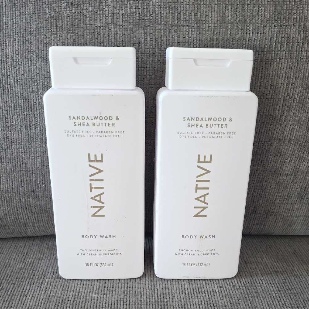 Native Sandalwood & Shea Butter Body Wash - 2 Bottles, New, 18floz. Each